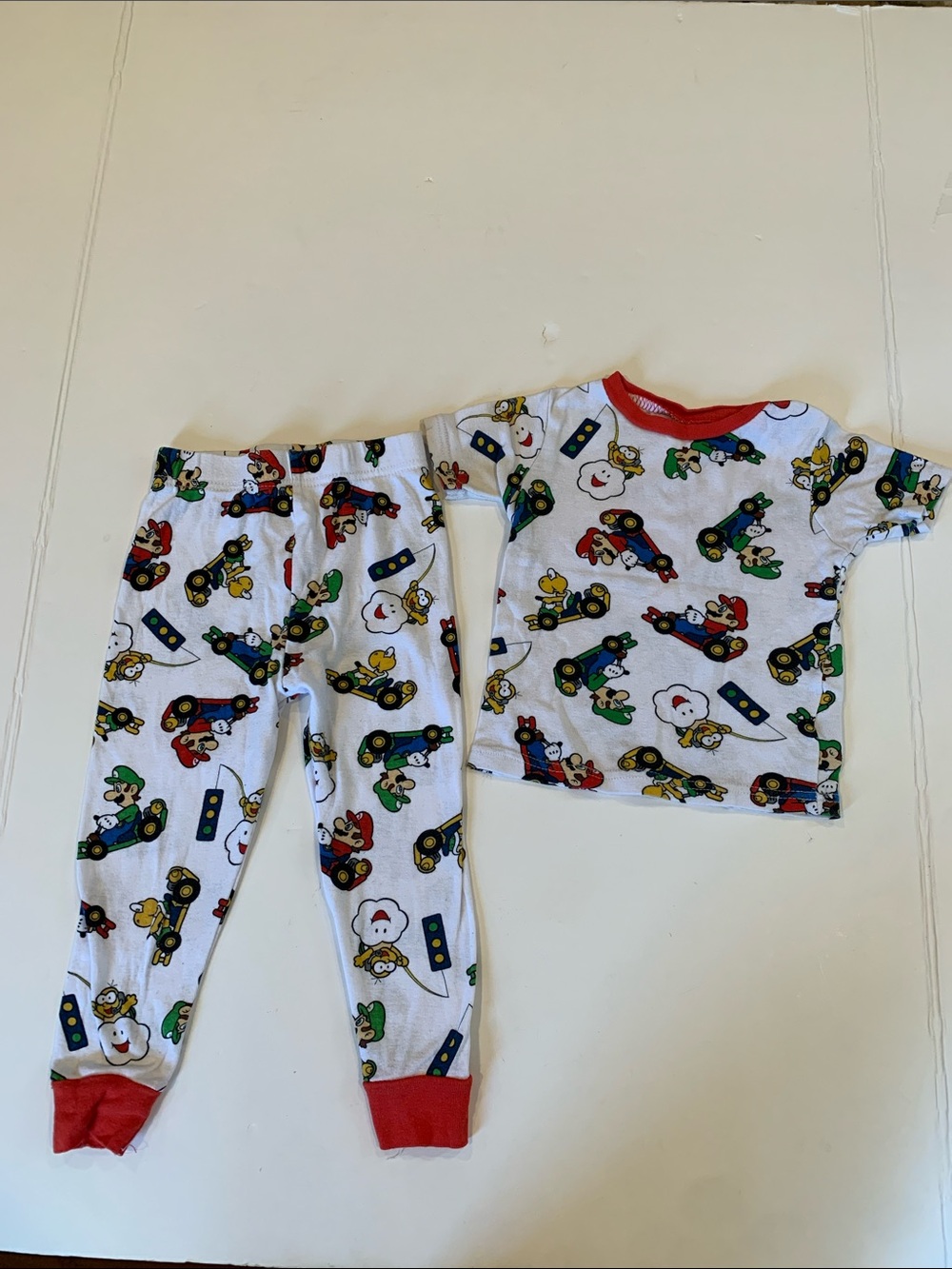Mario Kart Boys Size 4 100% Cotton Pajama Set Pants and Short Sleeve Top
